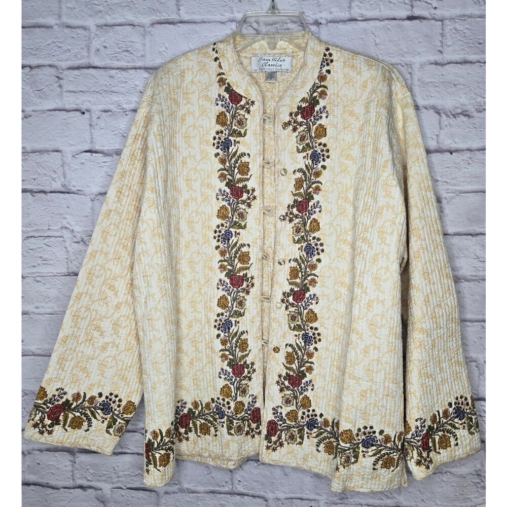 Vtg 90s Sam Hilu's Collection Quilted cotton Jacket medium Floral Garden Dainty